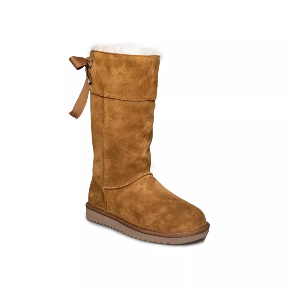 Kookaburra by UGG “Andrah”Tall Chestnut Suede Bow Tie Boot - Picture 3 of 12